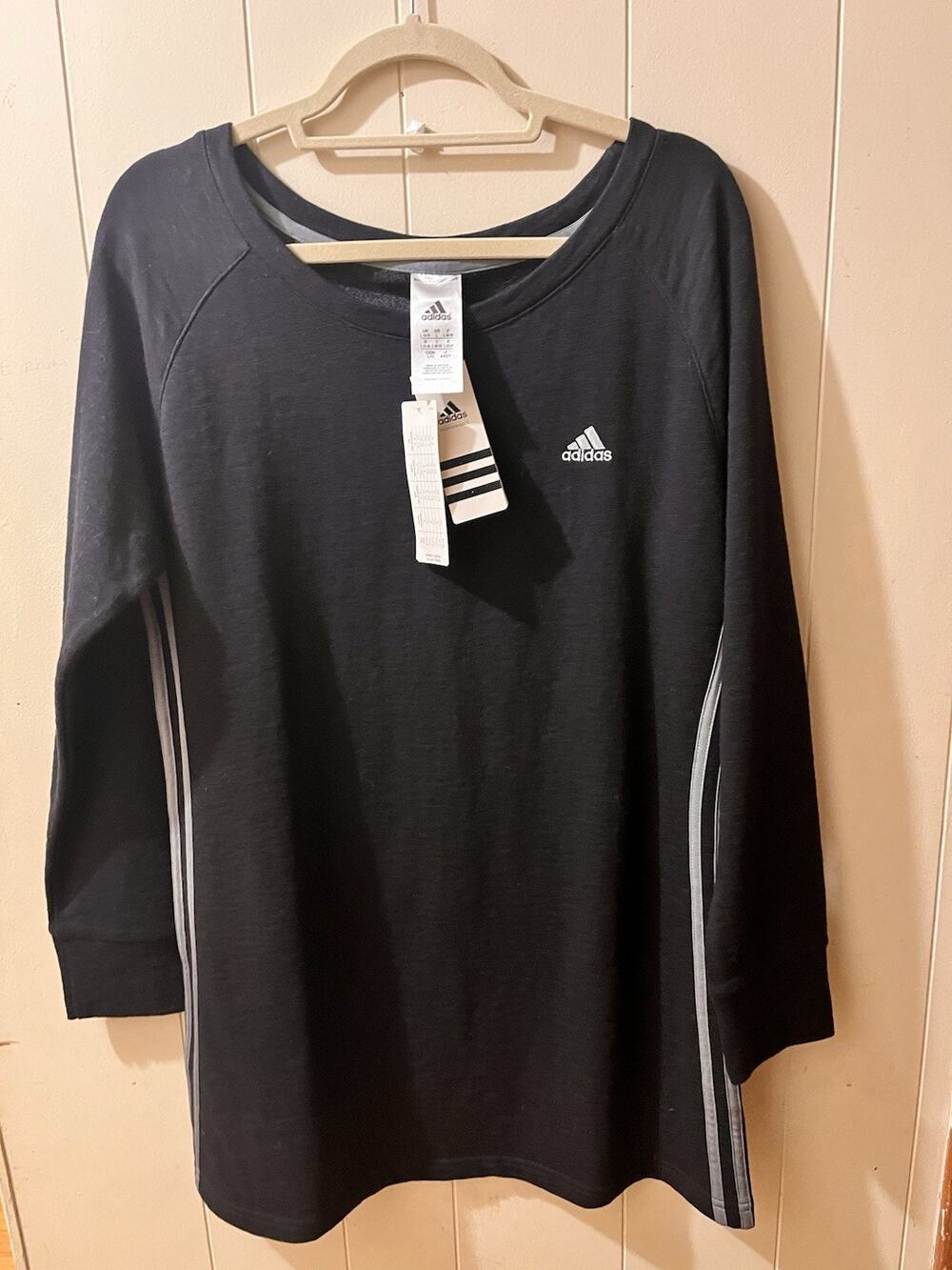 NWT Woman’s Adidas Long Sleeve Dress, Black W/gray Stripes Large
